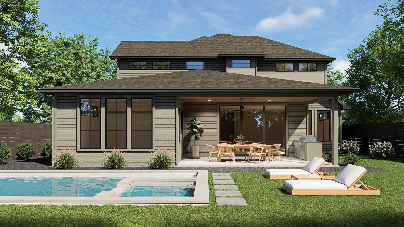 Rear Elevation with Pool